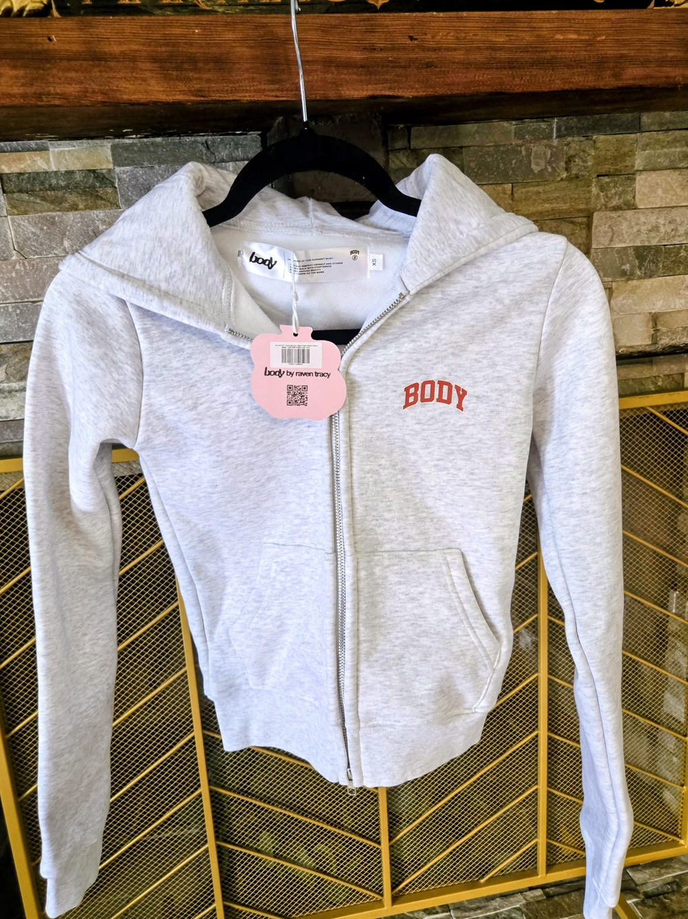 Body by Raven Tracy Backshot Hoodie 2.0 Heather Grey Red NWT XS